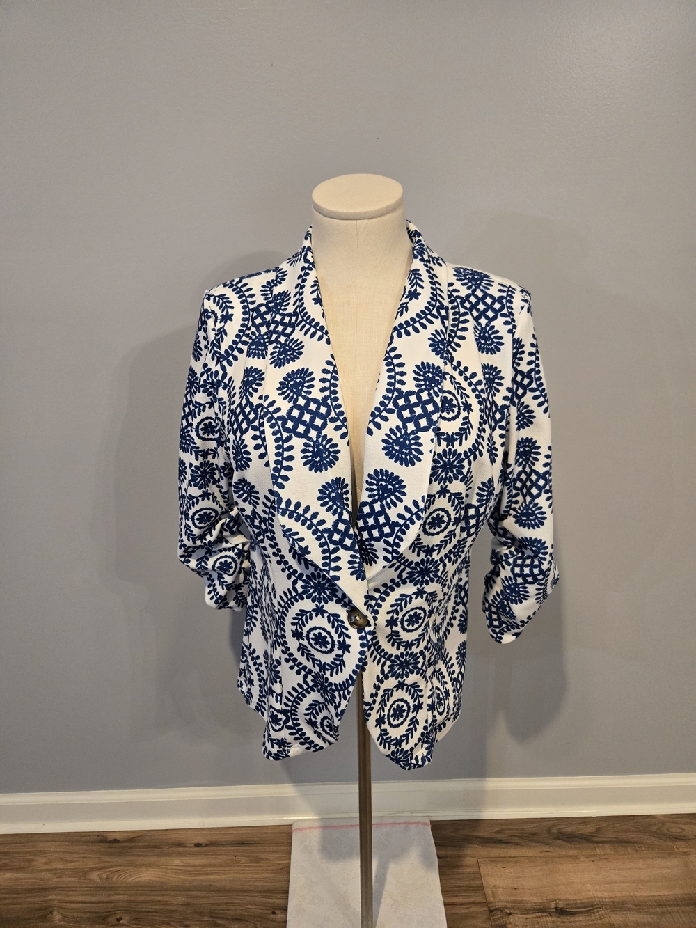 White & Blue Printed Blazer